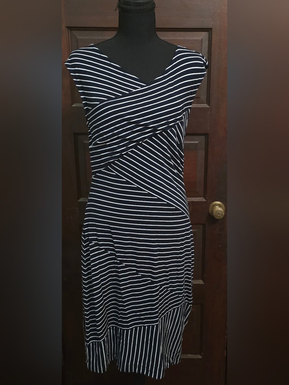 Ann Taylor Black & White Striped Faux-Wrap Maxi Dress with Mixed Stripe Panels
